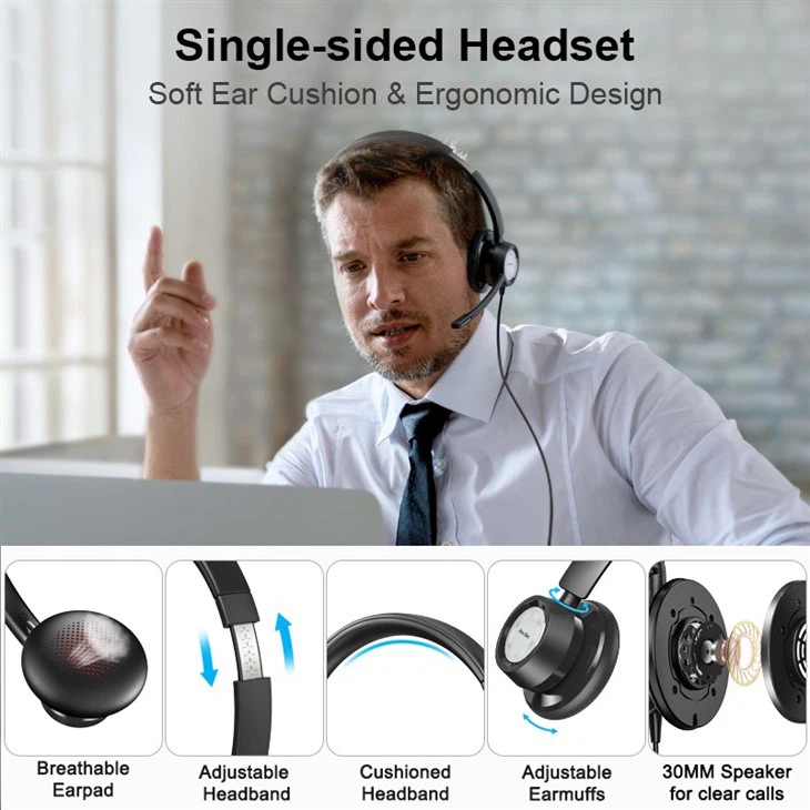 Single Ear Wired Headset With Mic For Laptop